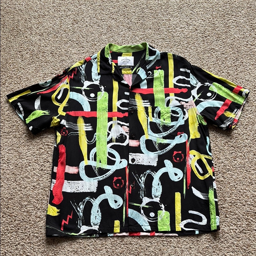 Portuguese Flannel Men’s Retro Abstract Modern Print S/S Loop Collar Camp Shirt